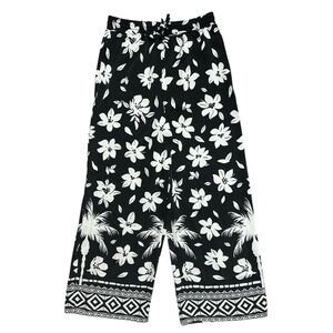 HOUSE OF HARLOW NWT Boho Black/White Floral Wide Leg Palazzo Pants M